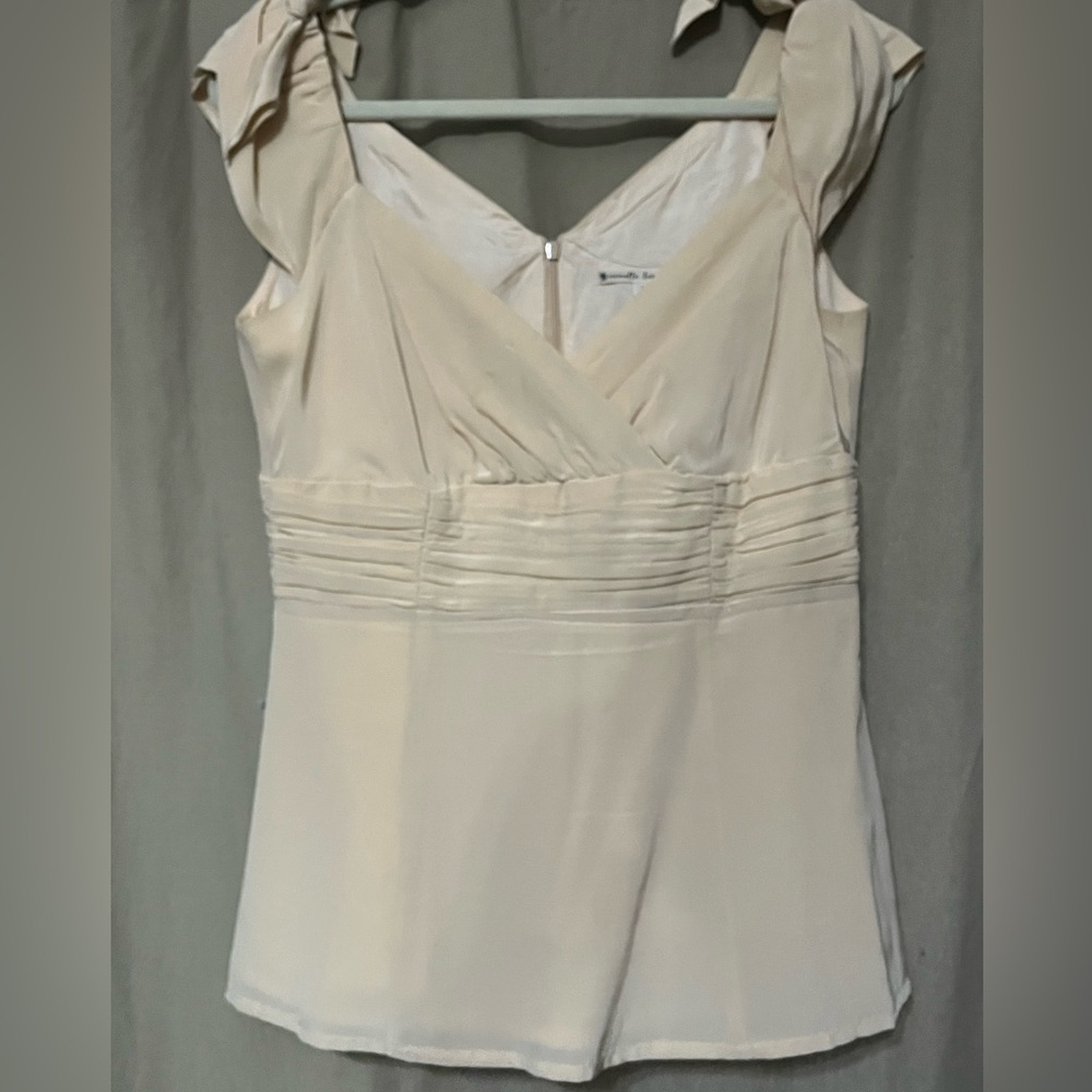 Nanette Lepore ivory silk fully lined top tulip sleeves dress blouse sz 8